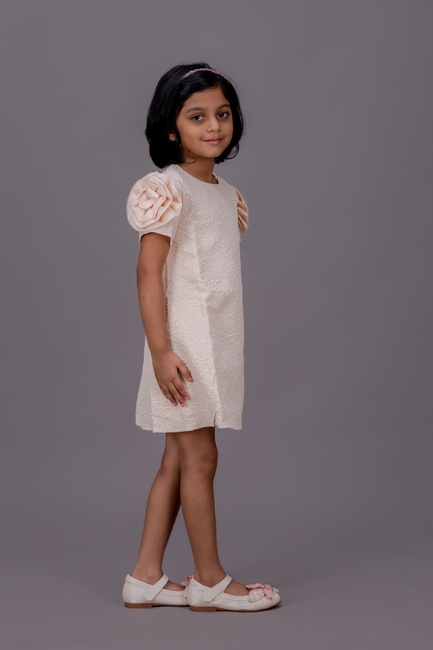 3D Hand Flower Peach Dress