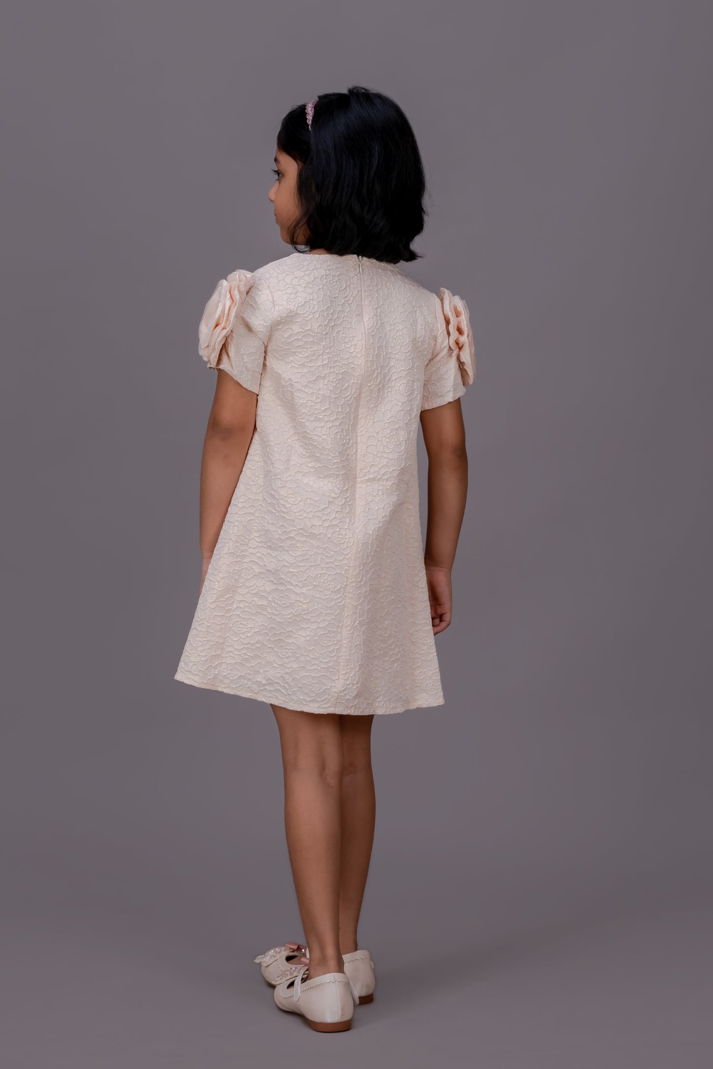 3D Hand Flower Peach Dress