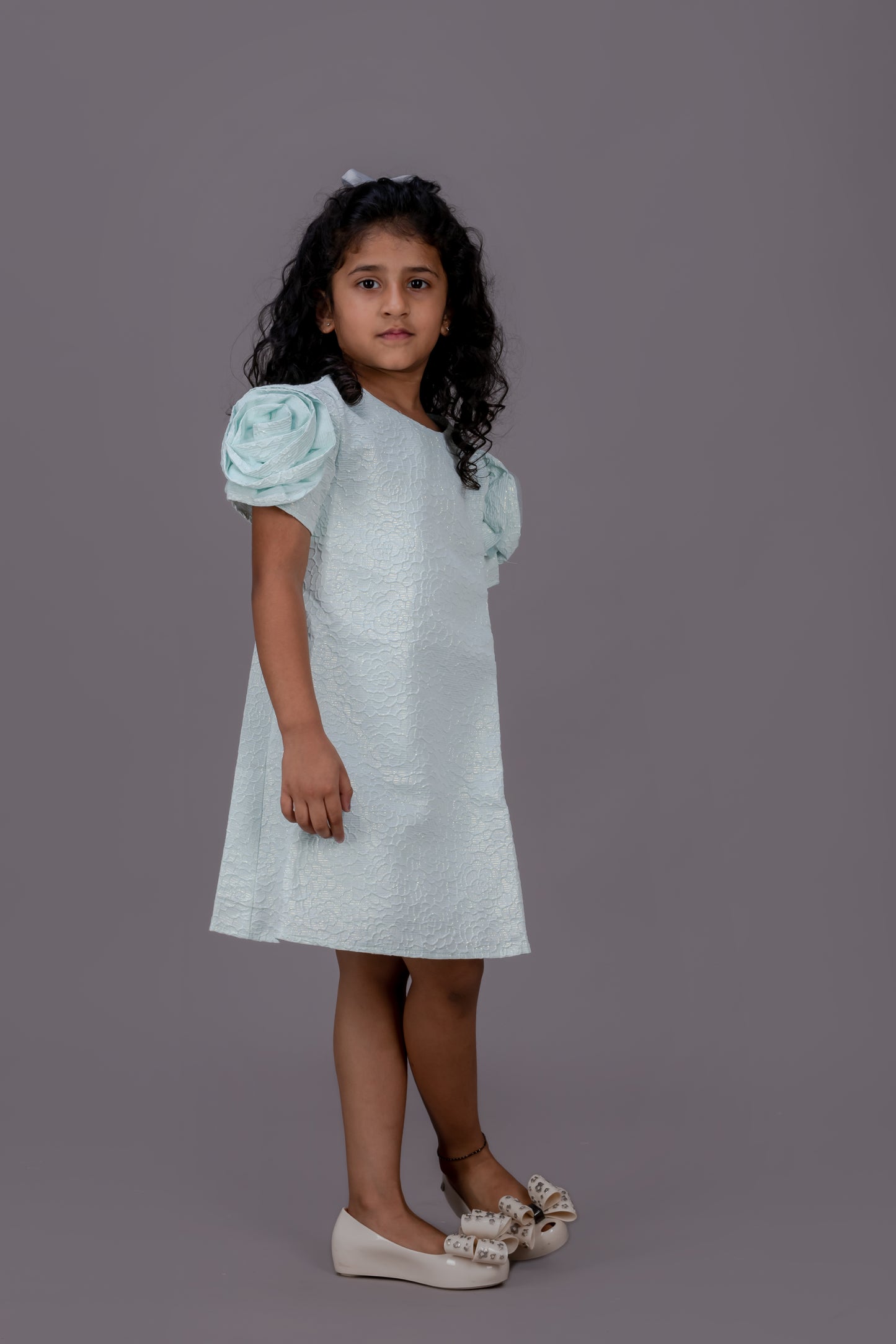 3D Hand Flower Blue Dress