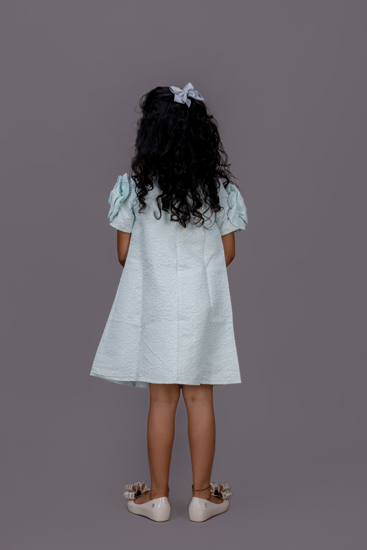 3D Hand Flower Blue Dress