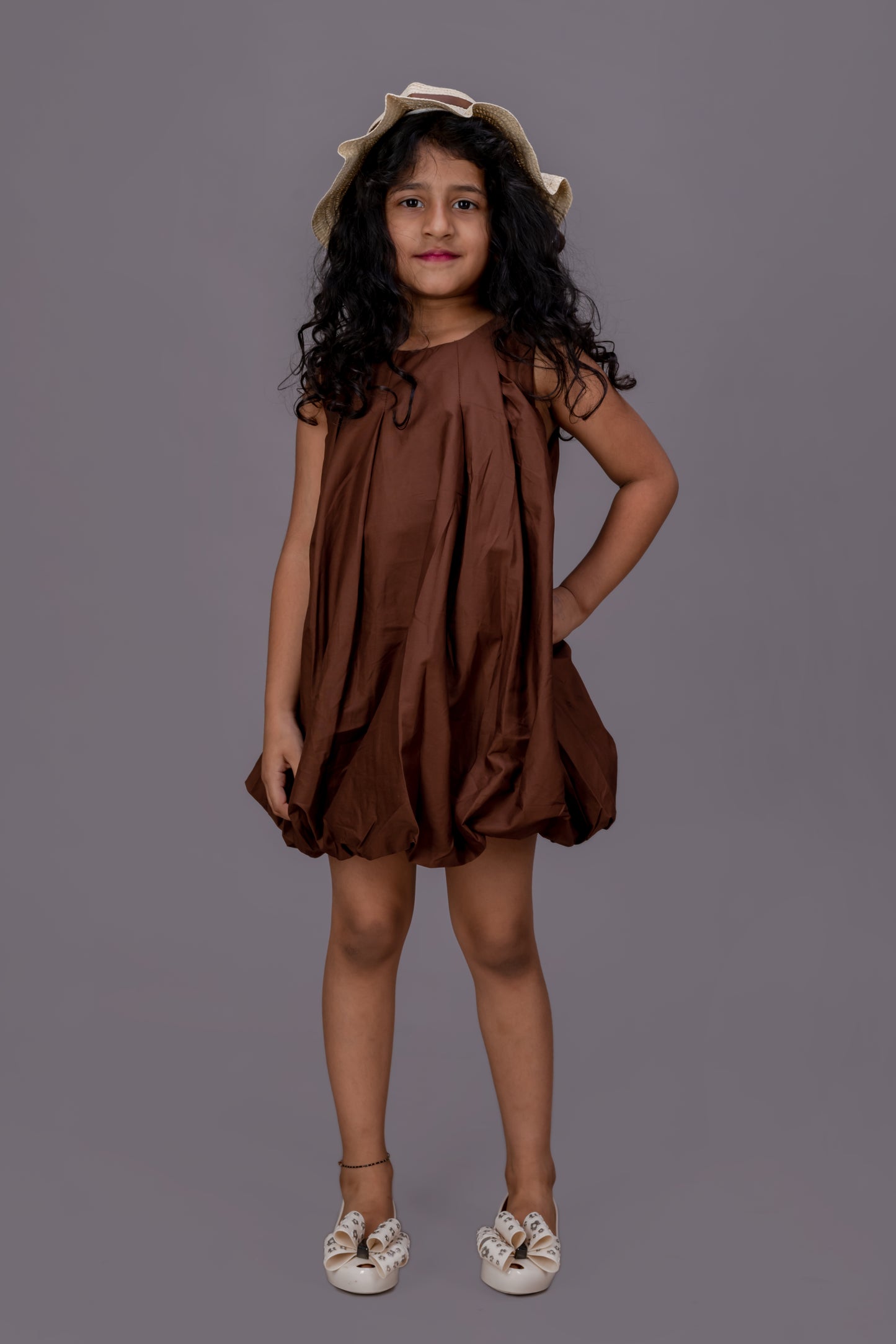 Balloon Brown Beach Dress with Hat