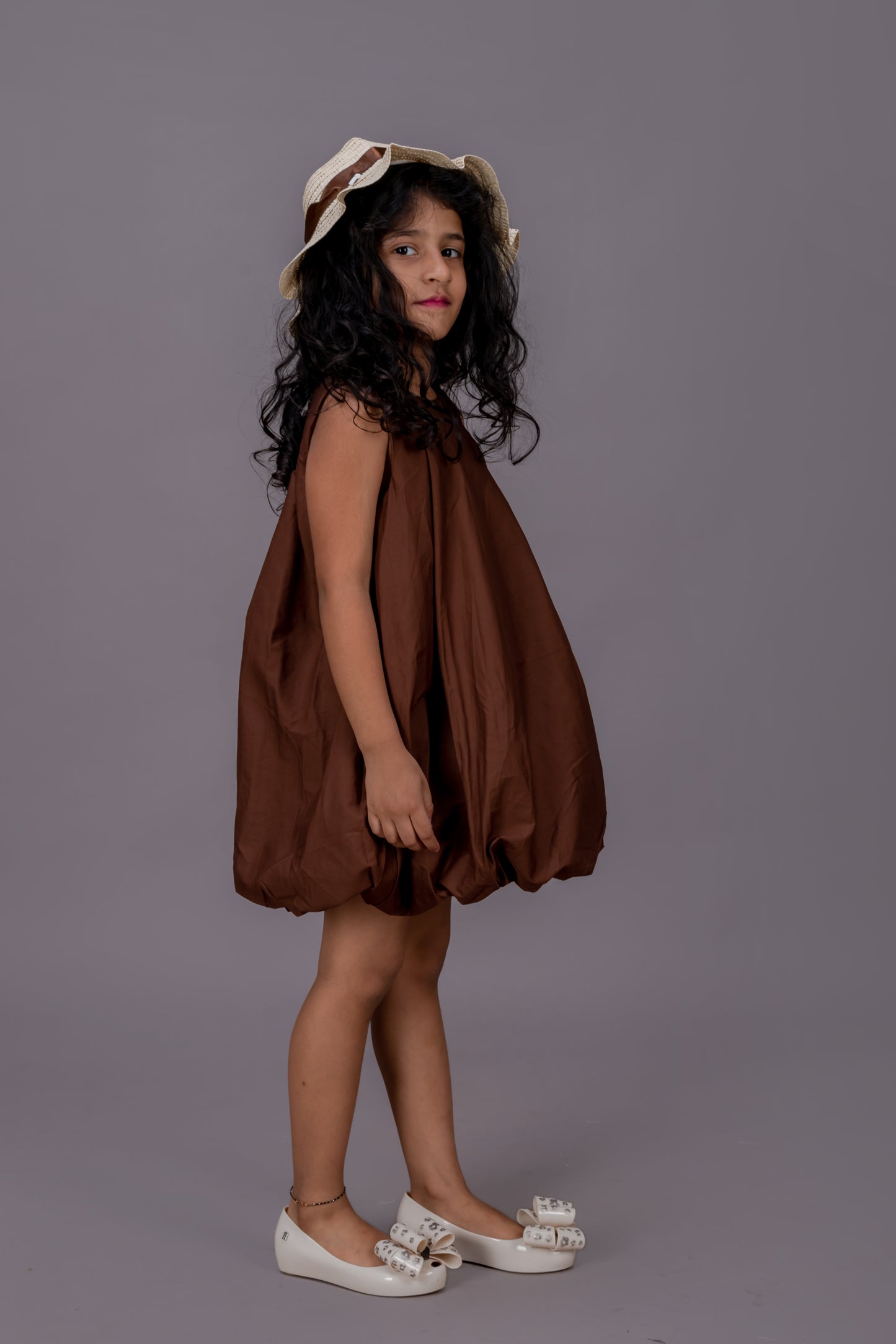 Balloon Brown Beach Dress with Hat