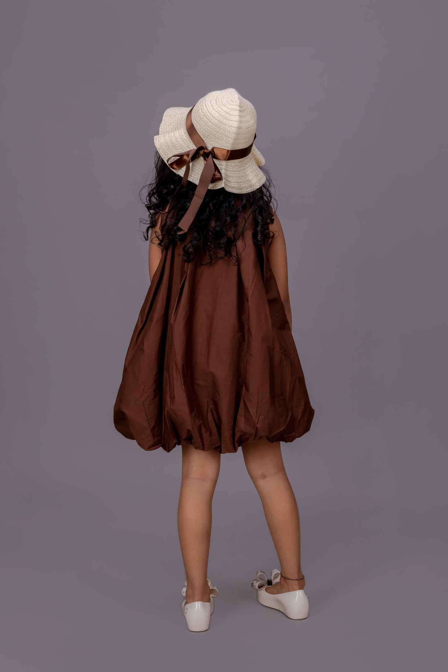 Balloon Brown Beach Dress with Hat